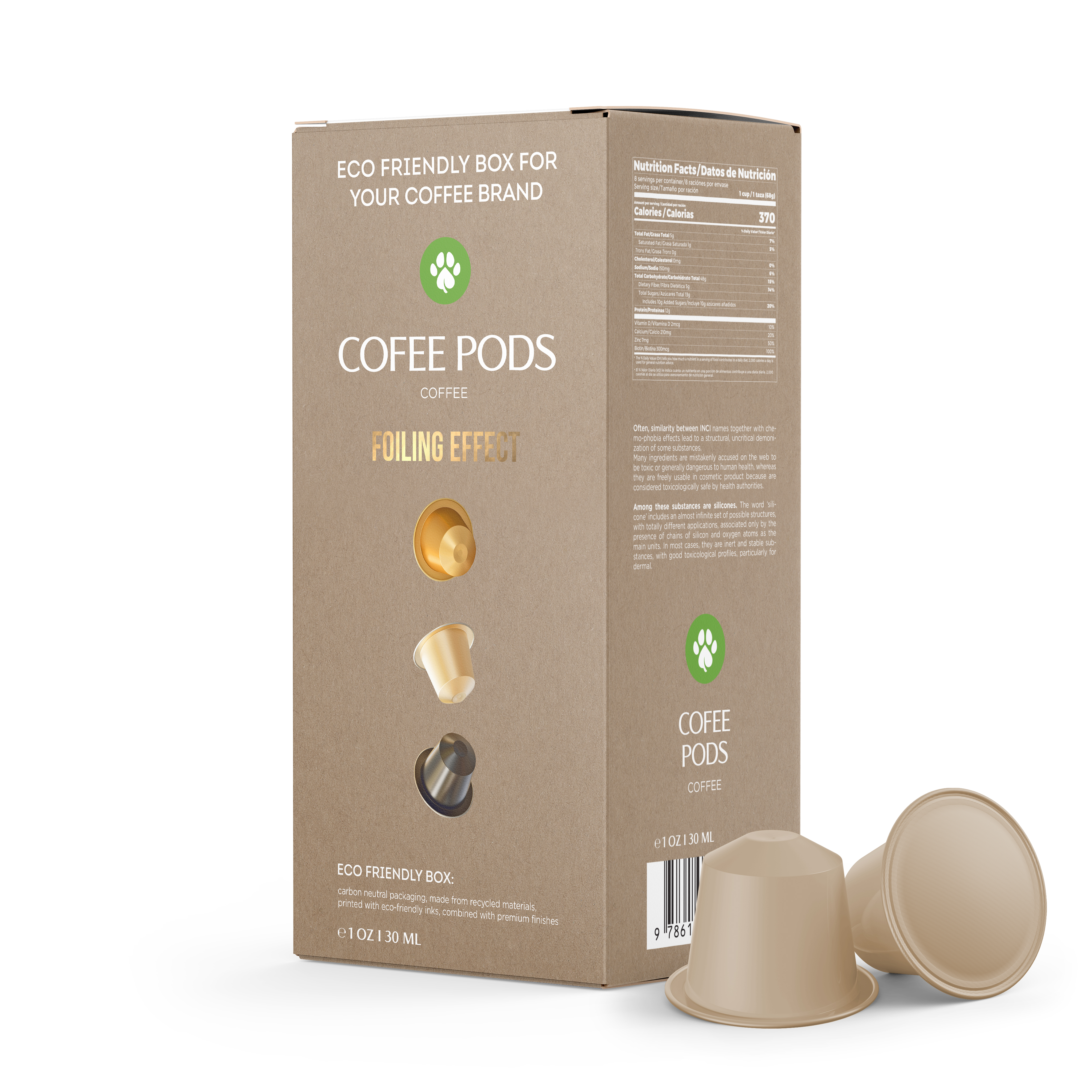 Coffee Pods Box, Square Bottom Shaped, Large Size, Kraft Brown, Eco-Friendly